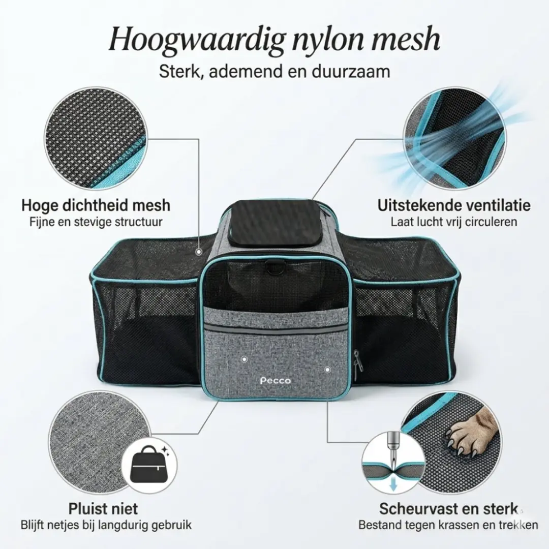 Pecco Uitbreidbare Reismand Kat & Hond - 46x28x30cm - Grijs