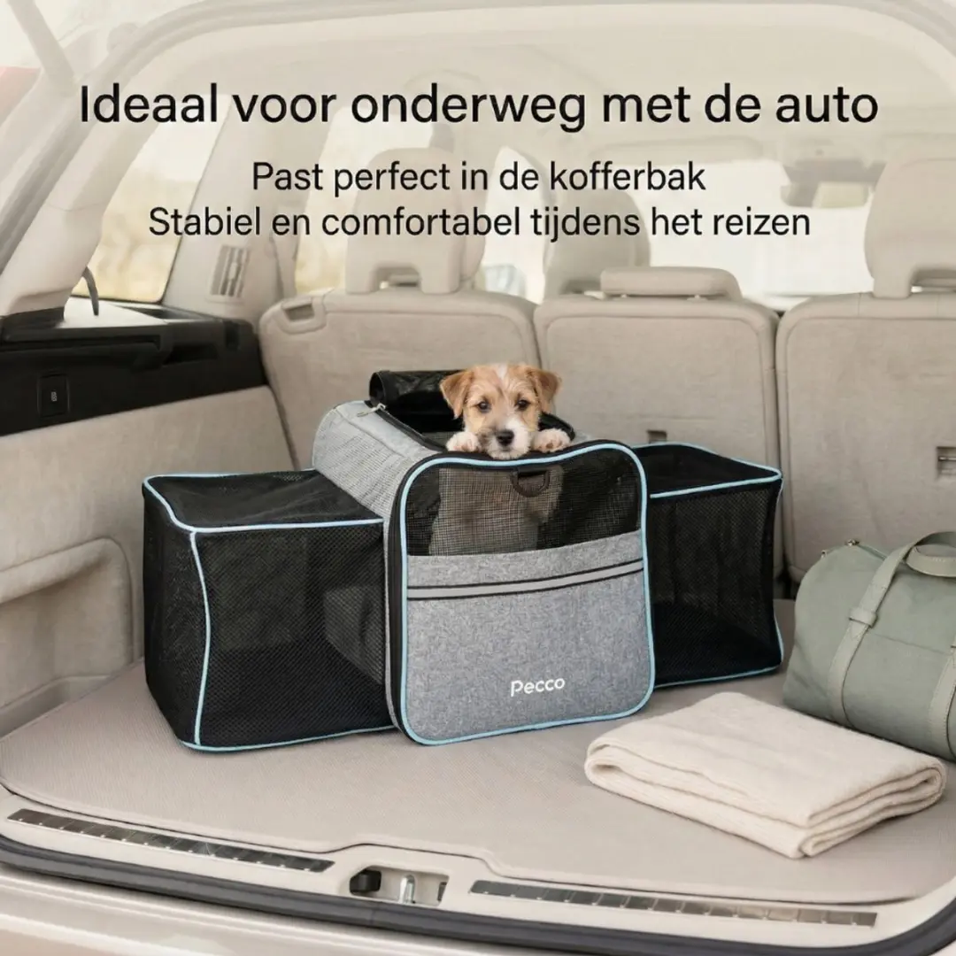 Pecco Uitbreidbare Reismand Kat & Hond - 46x28x30cm - Grijs