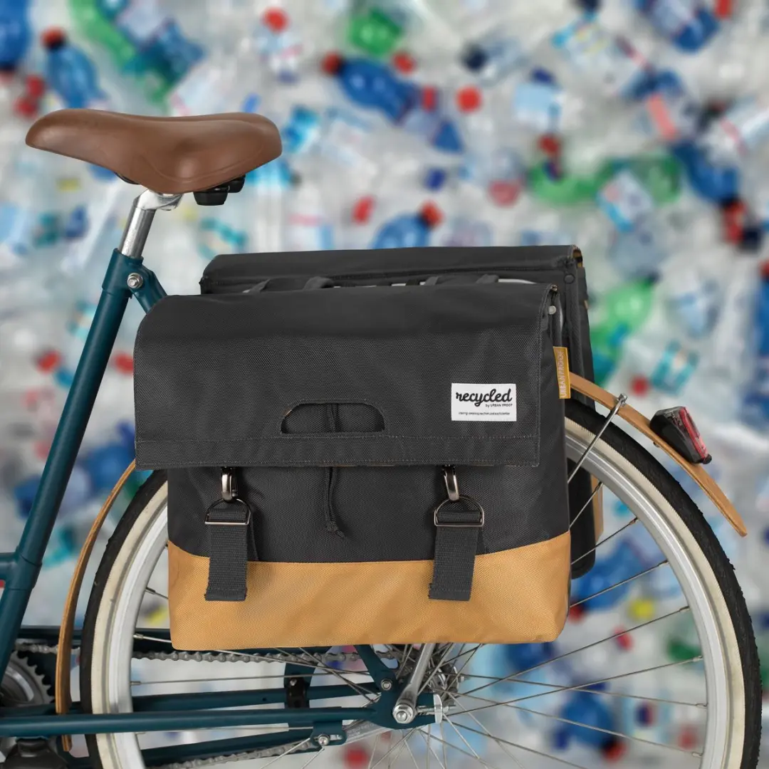 URBAN PROOF Gerecyclede Dubbele Fietstas 40L - Grijs/Goud - afbeelding 4 van 6
