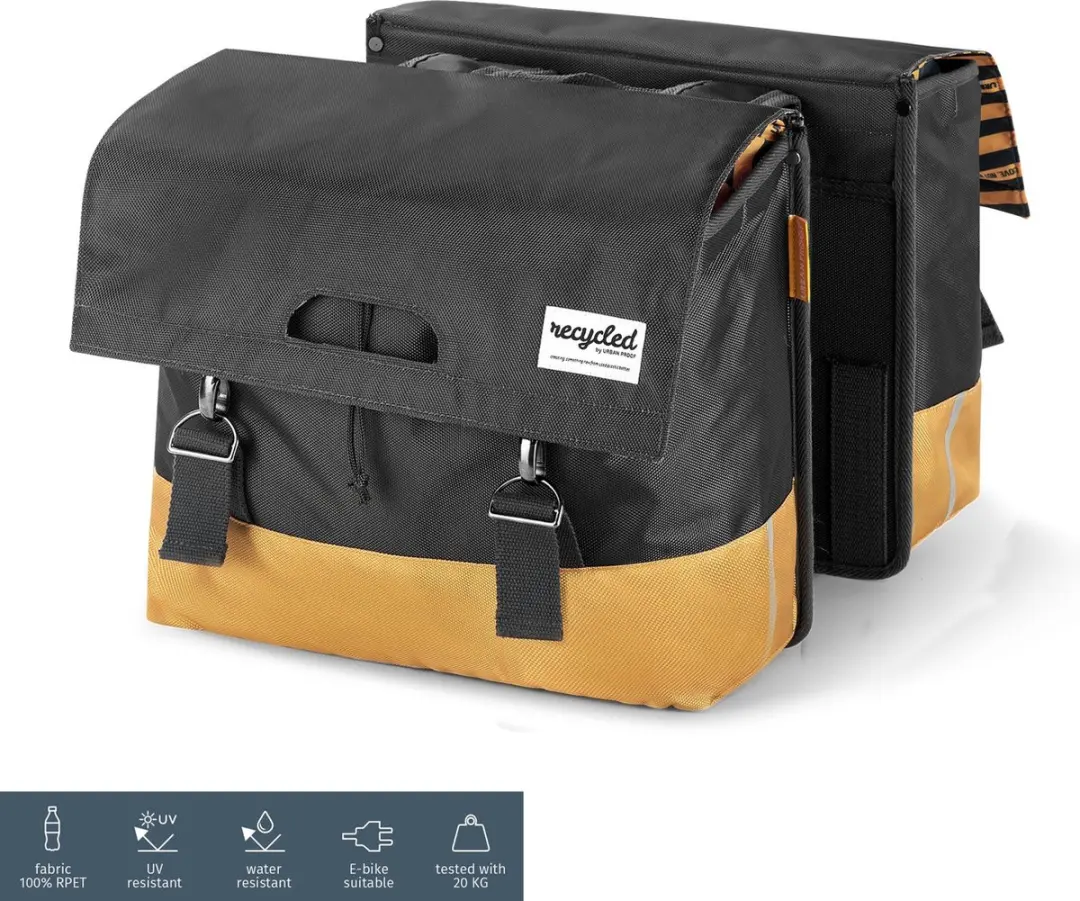 URBAN PROOF Gerecyclede Dubbele Fietstas 40L - Grijs/Goud - afbeelding 5 van 6