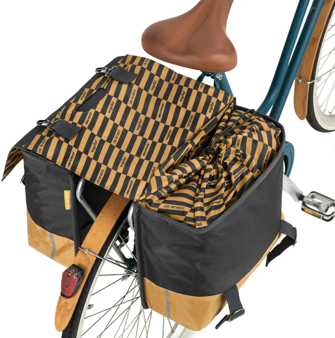 URBAN PROOF Gerecyclede Dubbele Fietstas 40L - Grijs/Goud - afbeelding 2 van 6