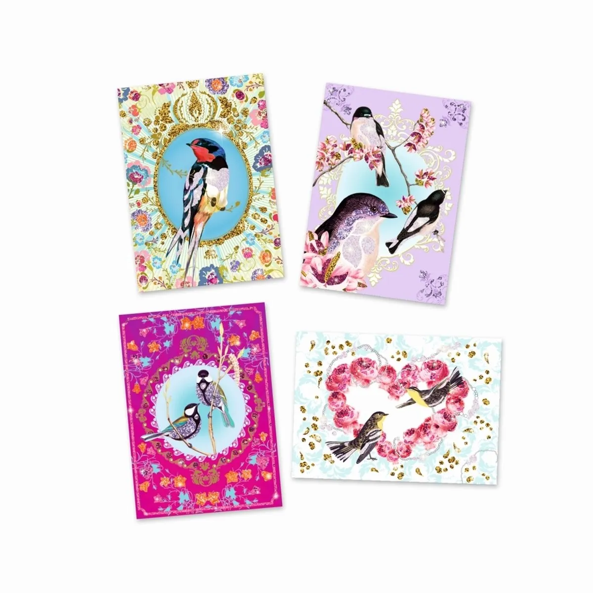 Djeco Glitter Birds Schilderkaarten - 4 Stuks Multicolor