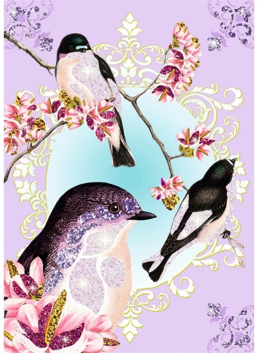 Djeco Glitter Birds Schilderkaarten - 4 Stuks Multicolor