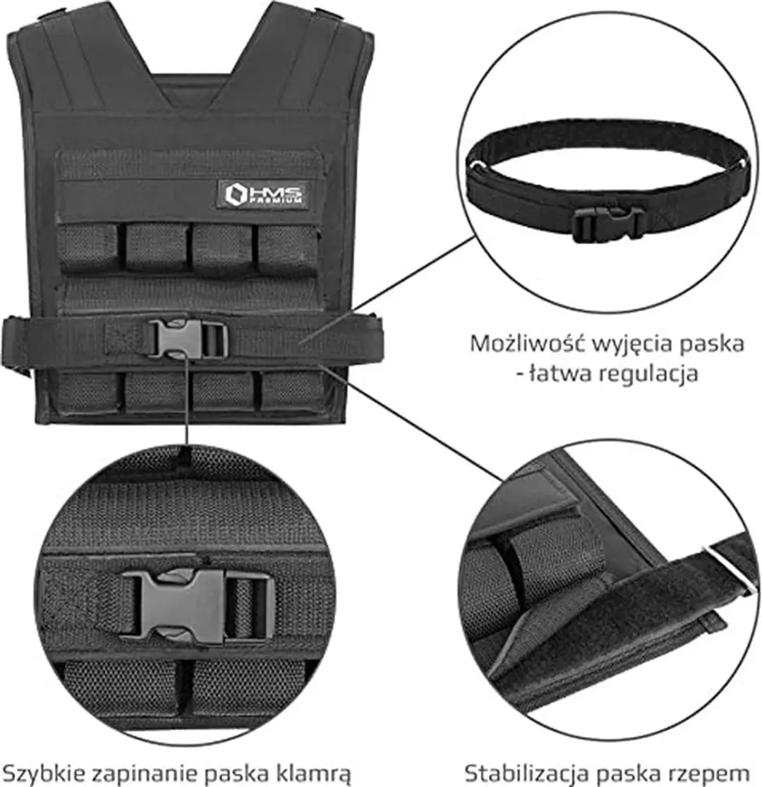 HMS Premium KTO16 Gewichtsvest 16kg - Verstelbaar - Zwart - afbeelding 4 van 6