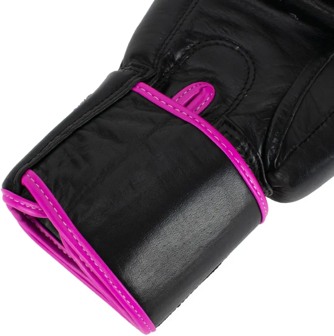 Super Pro Warrior Lederen Bokshandschoenen 14oz - Zwart/Roze