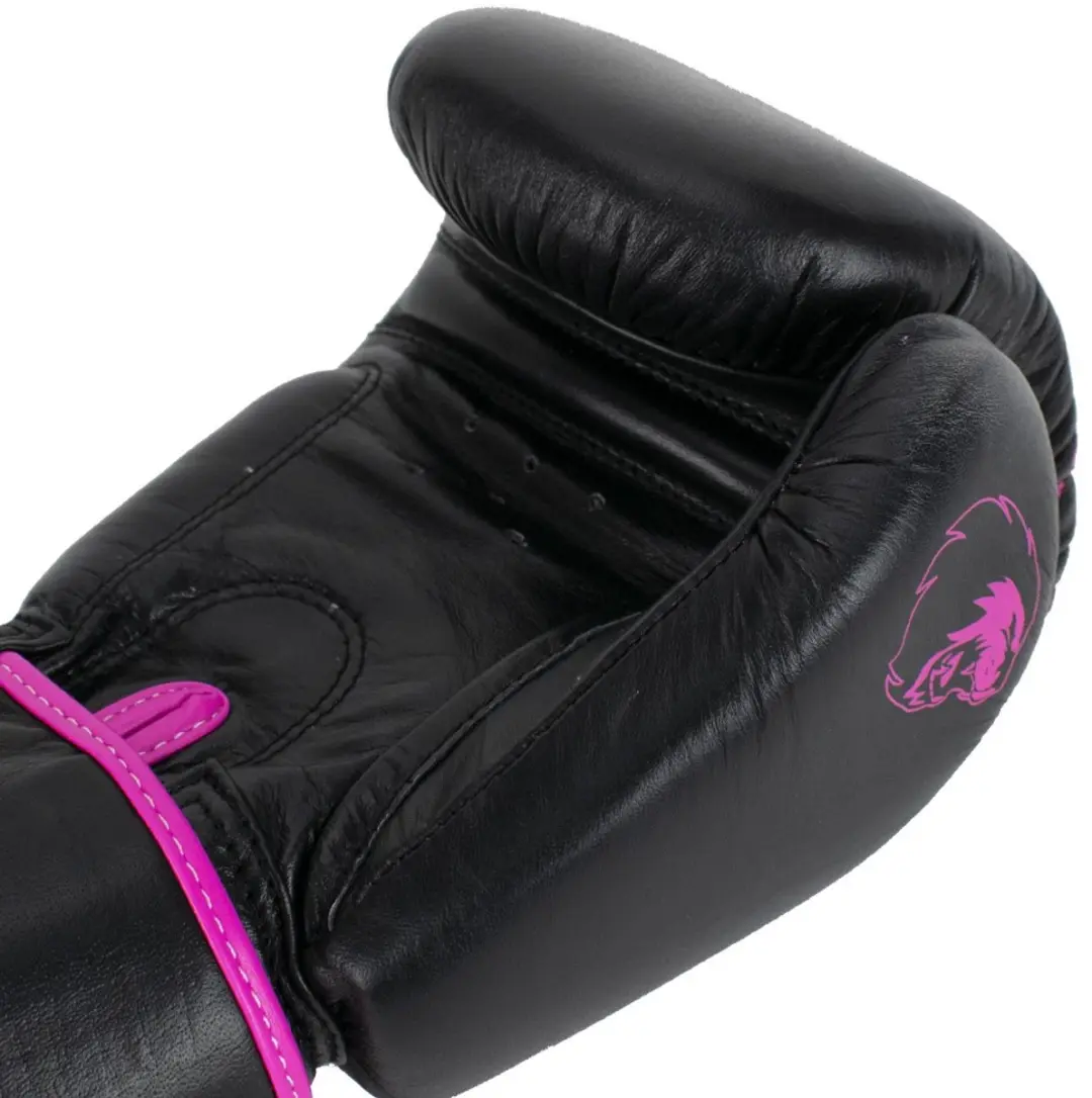 Super Pro Warrior Lederen Bokshandschoenen 12oz - Zwart/Roze