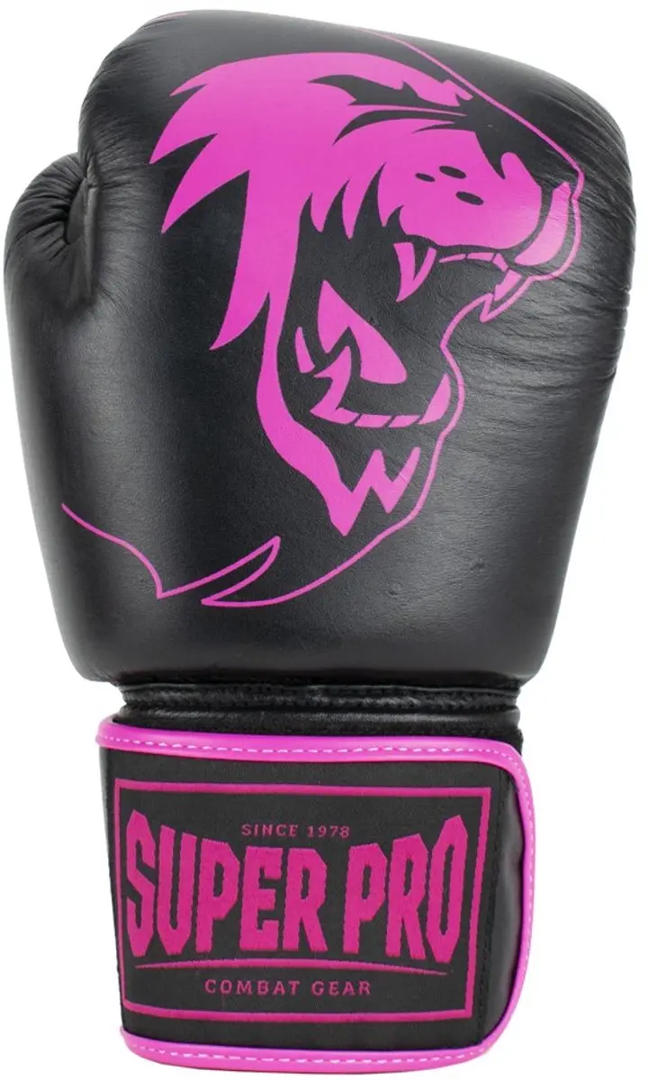 Super Pro Warrior Lederen Bokshandschoenen 12oz - Zwart/Roze