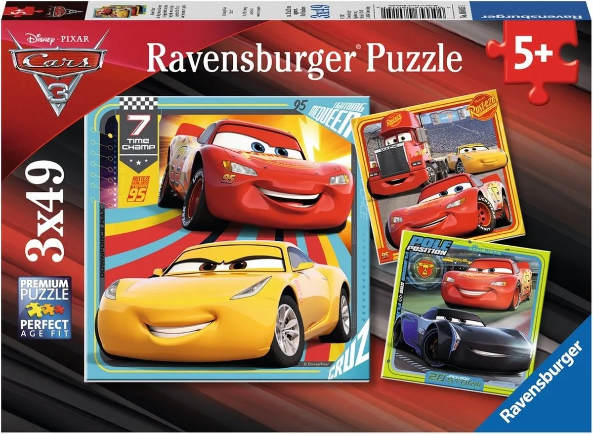Ravensburger Cars 3 Legendes van de baan Puzzel - 147 Stuks (3x49) - Multicolor