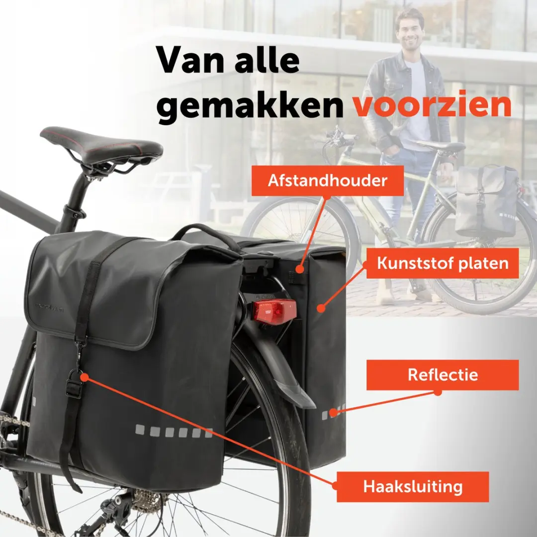 New Looxs Odense Double Dubbele Fietstas 39L - Zwart - afbeelding 6 van 6