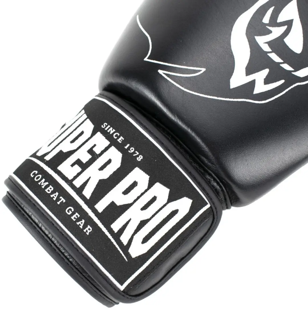 Super Pro Warrior Lederen Bokshandschoenen 6oz - Zwart/Wit