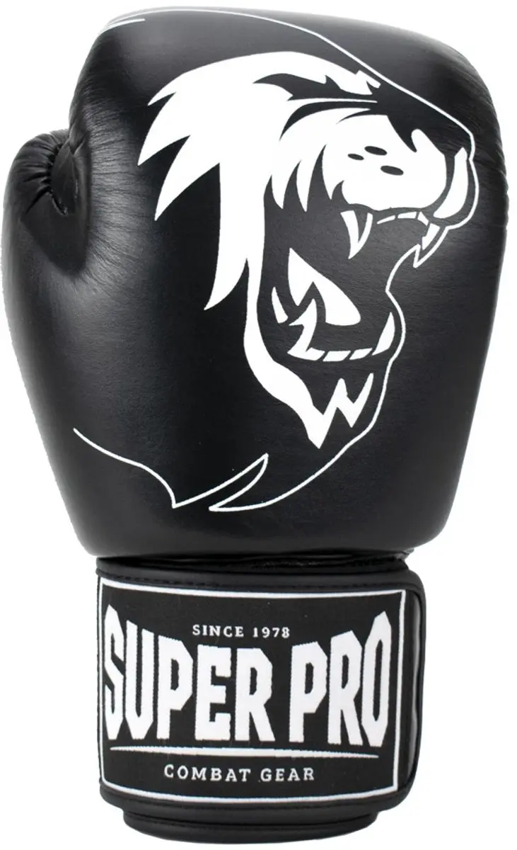 Super Pro Warrior Lederen Bokshandschoenen 6oz - Zwart/Wit