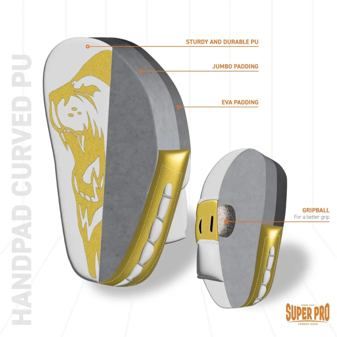 Super Pro Combat Gear Handpads Curved PU - Wit/Goud