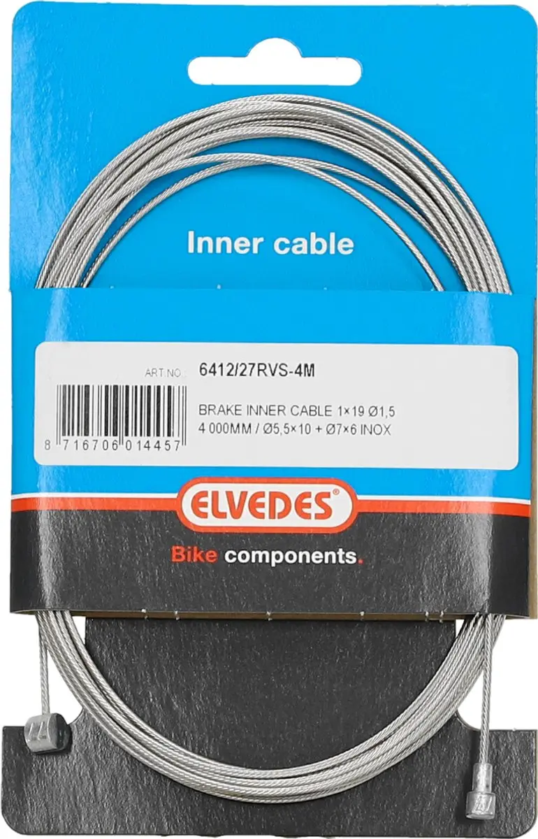 Elvedes Achterrembinnenkabel 4m RVS - 2 Nippels