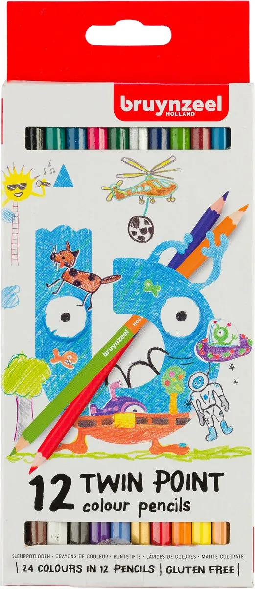 BRUYNZEEL Kids Twin Points Kleurpotloden - 12 Stuks - Assorti