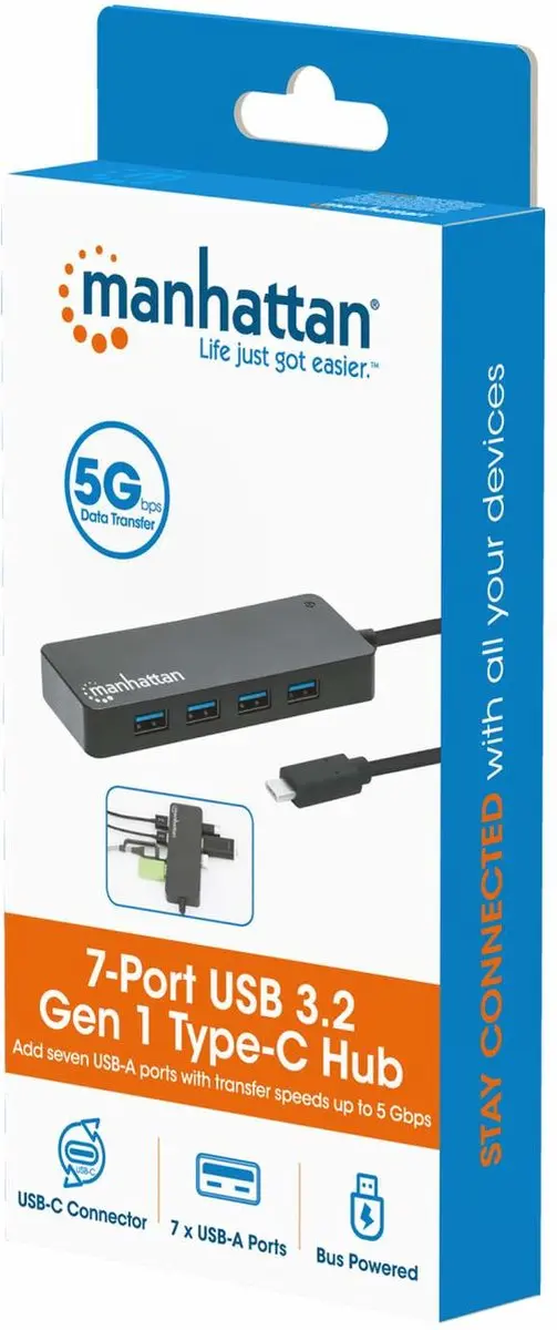 Manhattan 168410 USB-hub 7 Poorten USB 3.0 - Zwart