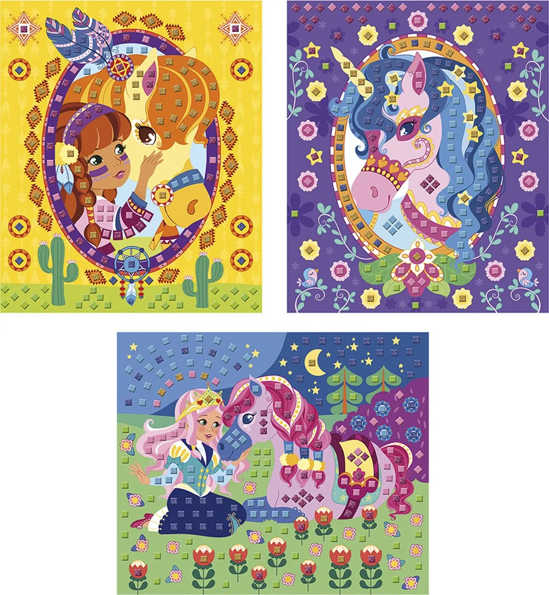 Janod Mozaïek Foamstickers Paarden & Eenhoorns - 3 Afbeeldingen 600 Stuks - Multi