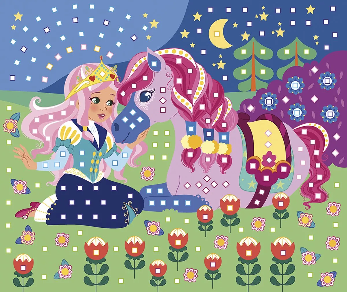 Janod Mozaïek Foamstickers Paarden & Eenhoorns - 3 Afbeeldingen 600 Stuks - Multi