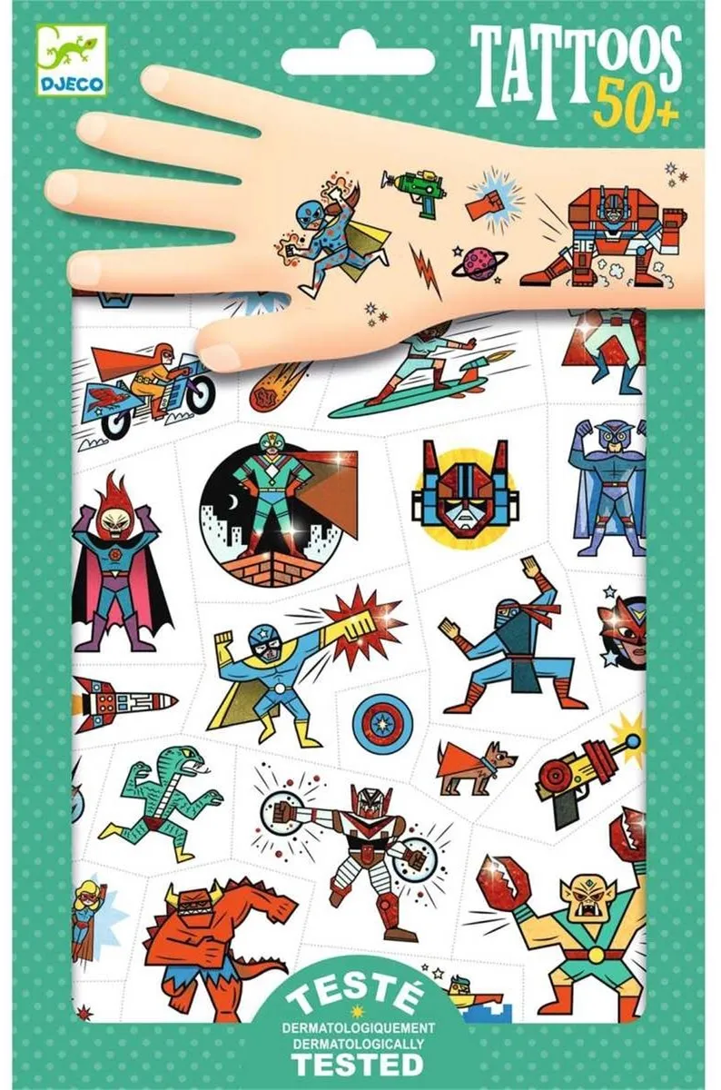 Djeco Huidvriendelijke Tattoos Heroes - 50 Stuks - Multicolor