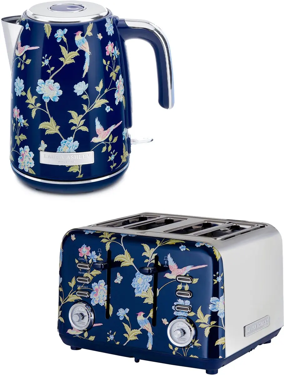Laura Ashley by VQ Keuken Set – Jug Waterkoker 1,7L & 4-Sleuven Broodrooster – Elveden Marine – Luxe Design Ontbijtset