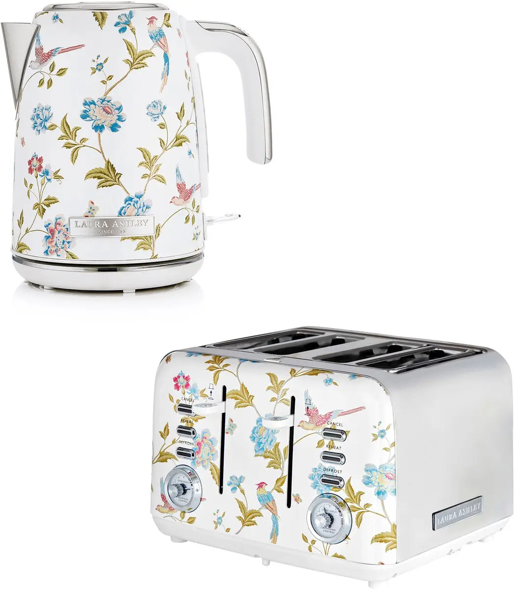 Laura Ashley by VQ Keuken Set – Jug Waterkoker 1,7L & 4-Sleuven Broodrooster – Elveden Wit – Luxe Design Ontbijtset