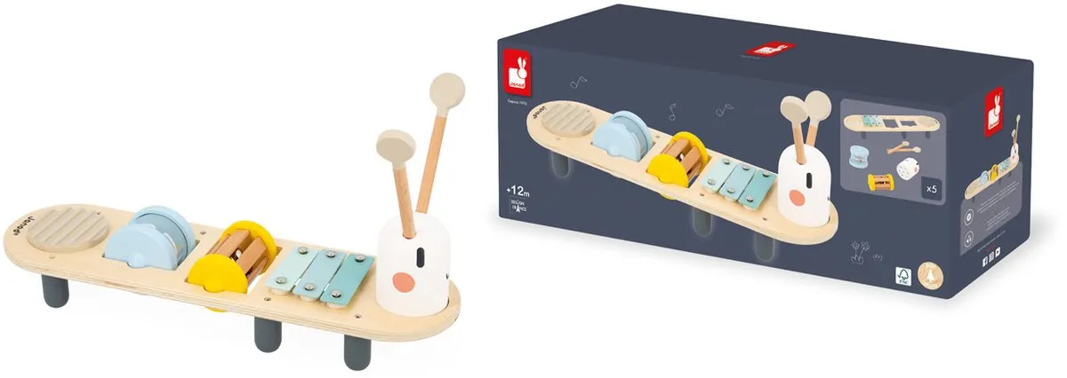 Janod Sweet Cocoon Muziektafel Rups - 5 Geluidsactiviteiten - Multicolor