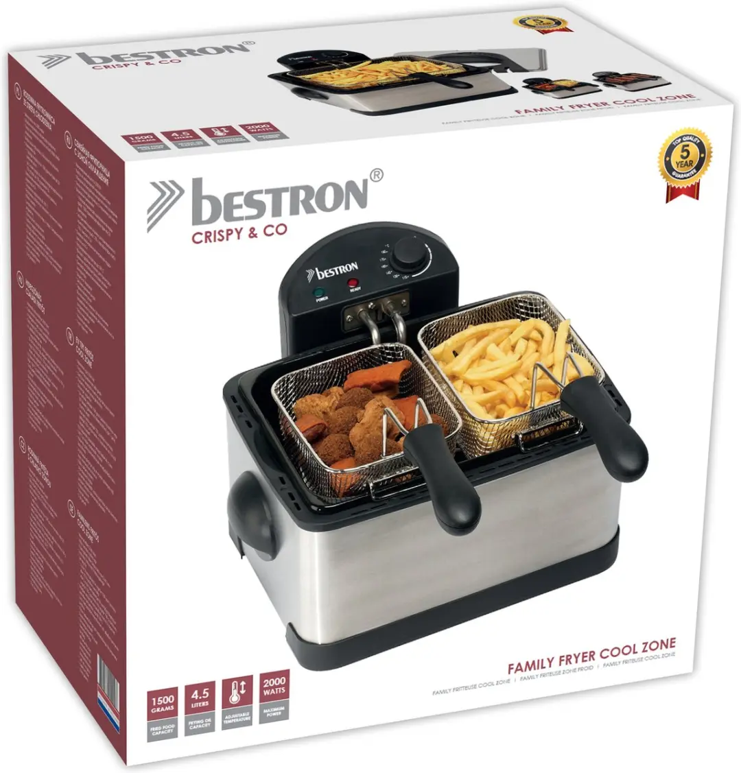 Bestron DF402B Frituurpan 4.5L - 2000W - 3 Manden - RVS