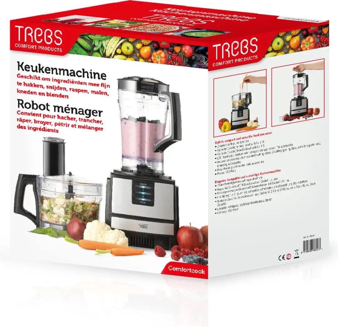 Trebs Keukenmachine 99394 - 2 Snelheden - 1,5L - Zwart RVS - afbeelding 4 van 6
