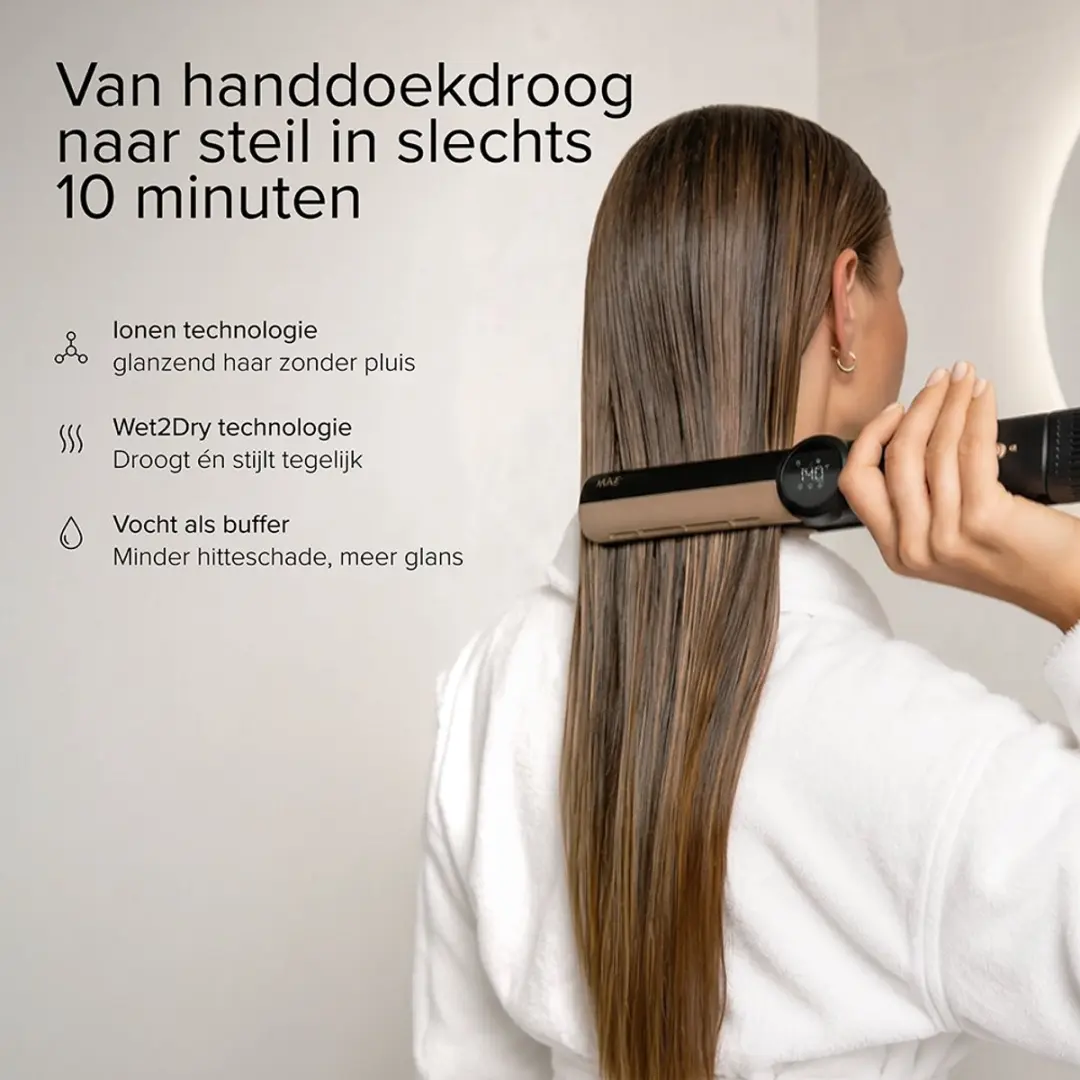 MAE Wet2Dry Airstraight 2-in-1 Föhn & Stijltang - 7 standen - Zwart