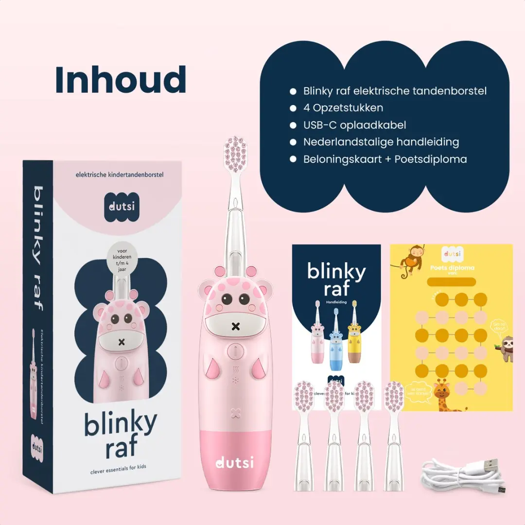Dutsi Blinky Raf Elektrische Tandenborstel - Roze - 3 Snelheden