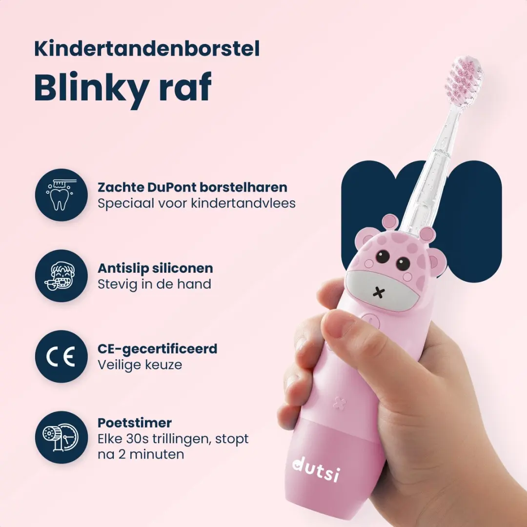 Dutsi Blinky Raf Elektrische Tandenborstel - Roze - 3 Snelheden - afbeelding 6 van 6