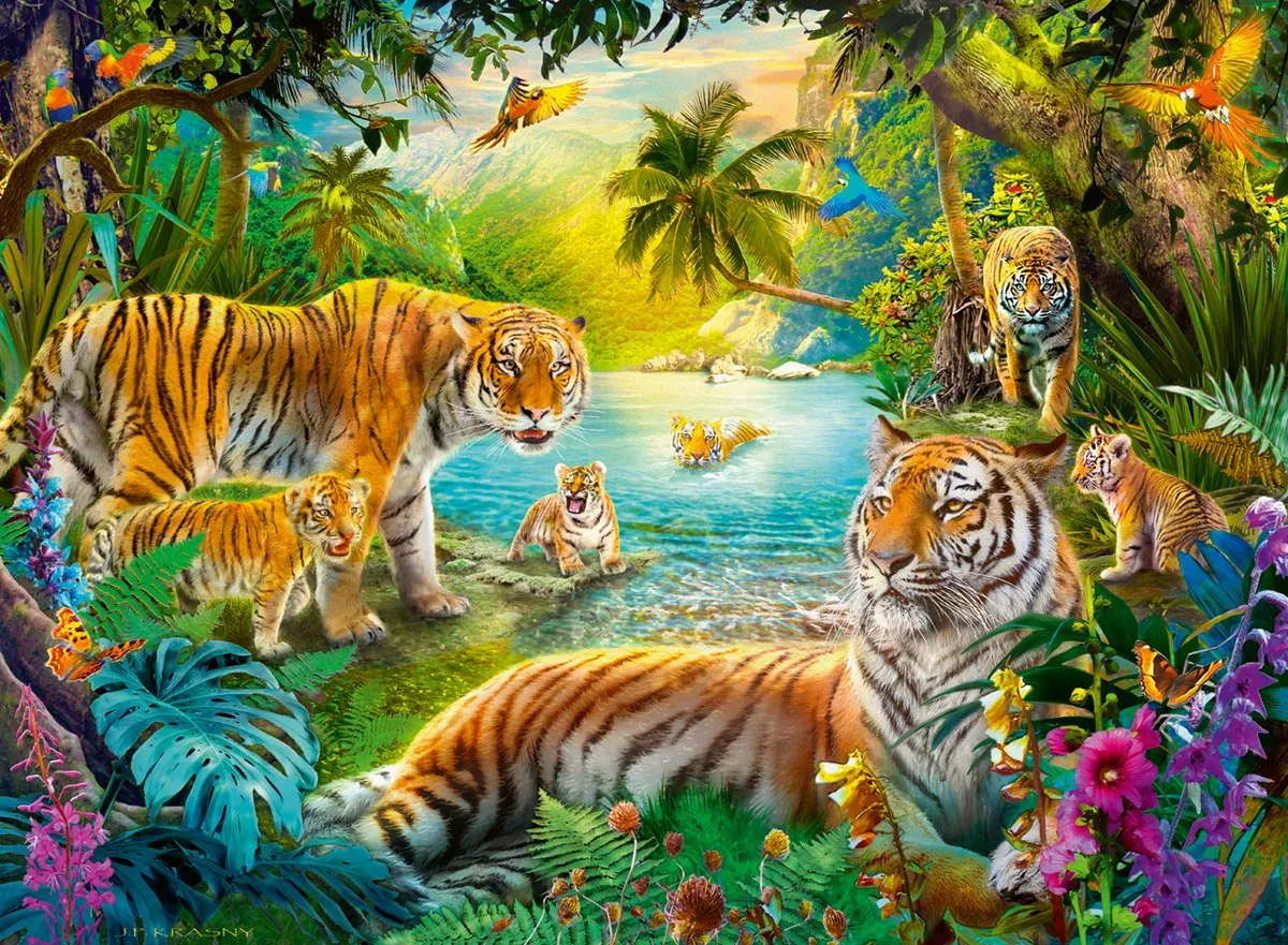 Ravensburger Tijgers in de Oase Puzzel 500 Stuks - Multicolor
