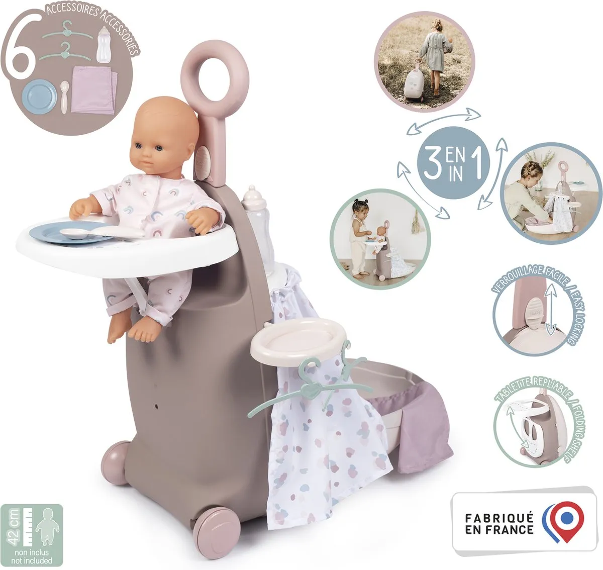 Smoby Baby Nurse Verzorgingstrolley 3-in-1 7600220374 - Roze/Creme