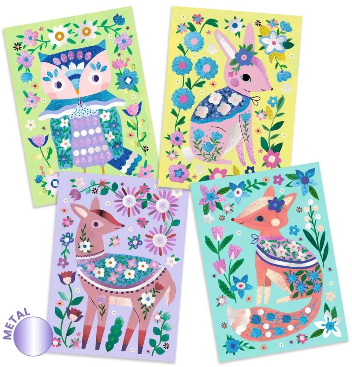 Djeco Pretty Wood Metallic Schilder- en Knutselset Dieren - Meerkleurig