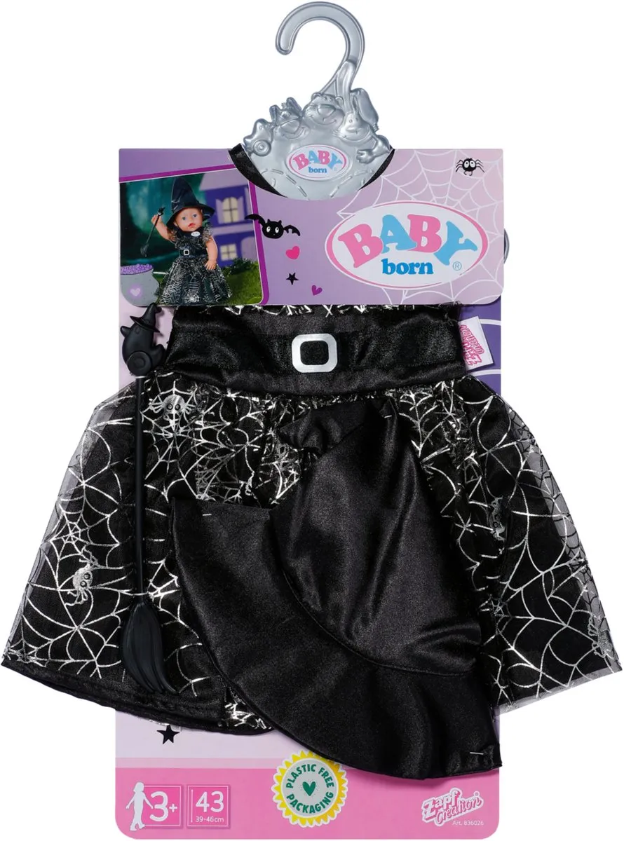 Baby Born Heksenjurk 43cm - Multicolor - Met bezem & hoed - afbeelding 3 van 6
