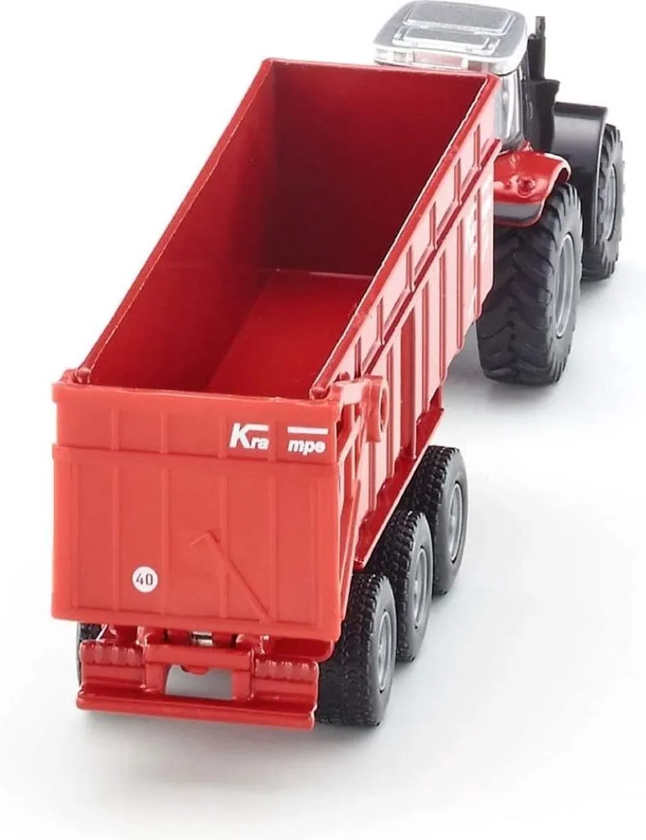 SIKU 1844 Massey Ferguson Tractor met Kantelbare Aanhangwagen - 1:87 - Rood
