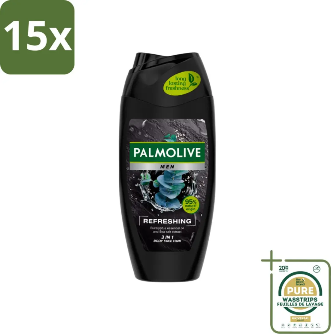 15 x Palmolive Men 3-in-1 Body Face Hair Refreshing Etherische Eucalyptusolie Ze