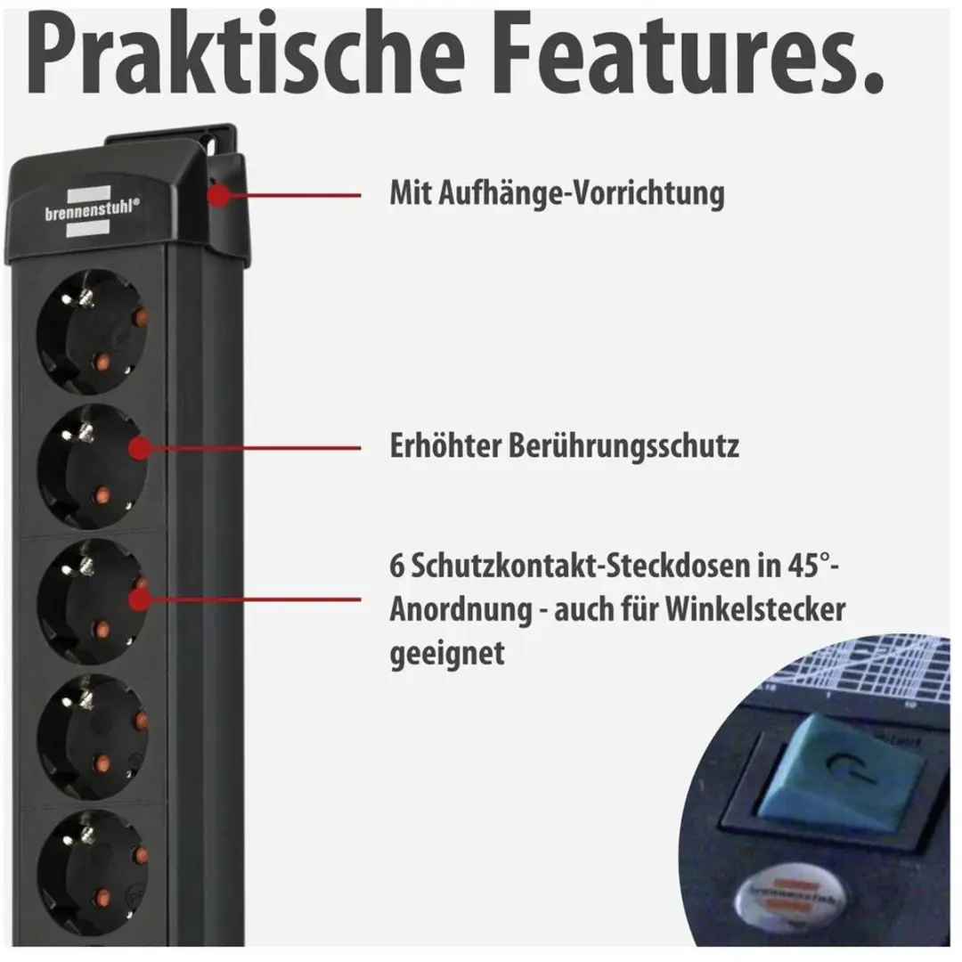 Brennenstuhl Premium-Line 60.000A 6-voudig Stekkerdoos - 3m - Zwart
