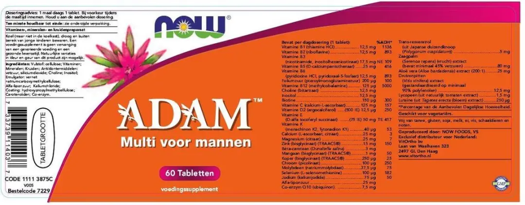 Now Foods ADAM Multivitamine Mannen 60 Tabletten
