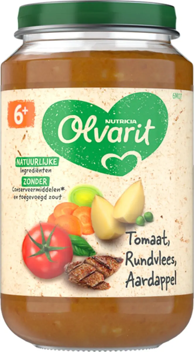 Olvarit Maaltijd Tomaat Rundvlees Aardappel Wortel 200ml