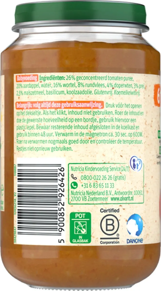 Olvarit Maaltijd Tomaat Rundvlees Aardappel Wortel 200ml - afbeelding 6 van 6
