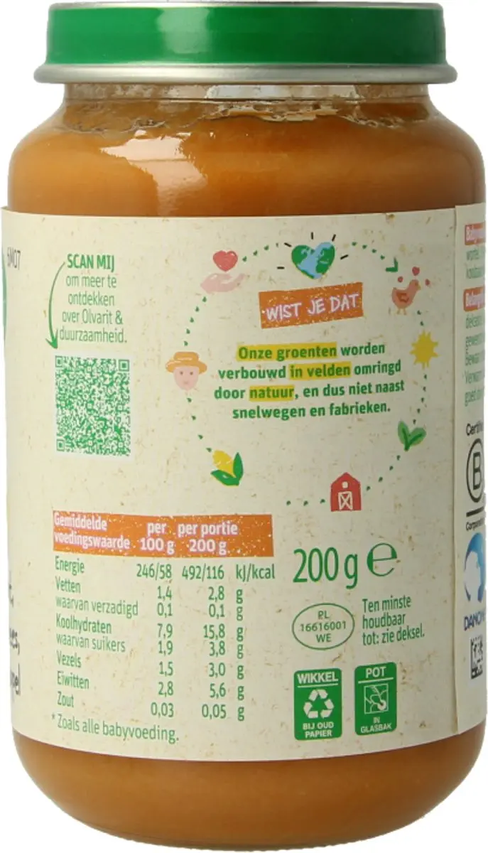 Olvarit Maaltijd Tomaat Rundvlees Aardappel Wortel 200ml - afbeelding 4 van 6