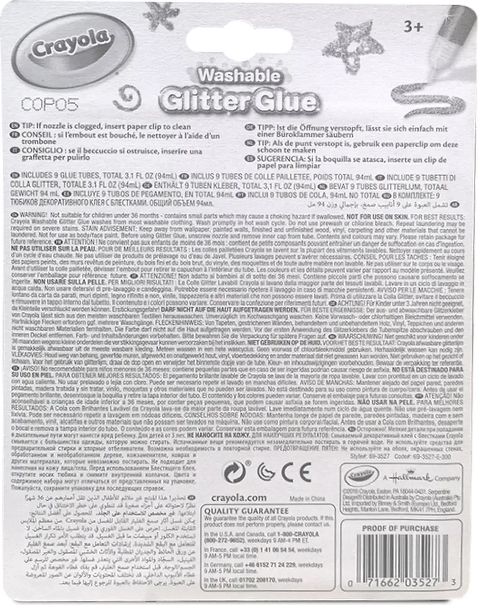 Crayola Hobbylijm Glitter 16 Tubes - 96ml