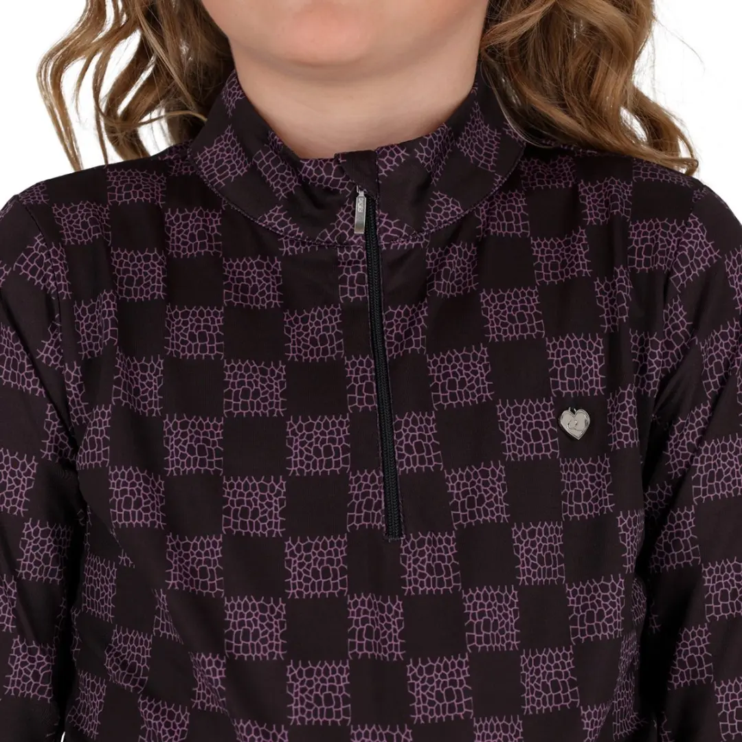 QHP Lize Kids Trainingsshirt - XS - Zwart-Paars - afbeelding 3 van 6