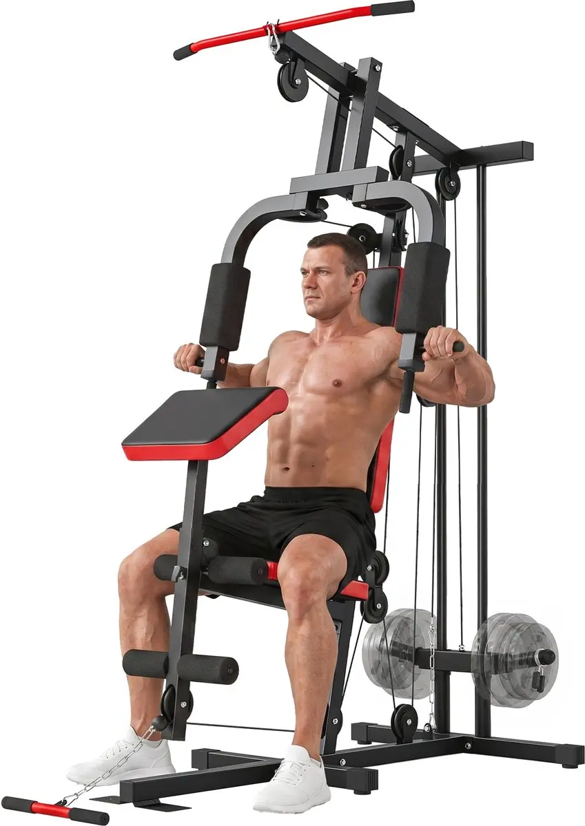 SPORTNOW Multi-Exercise Gym Station-Stahl, Kunstleder-136L x 107B x 205H cm-Schw