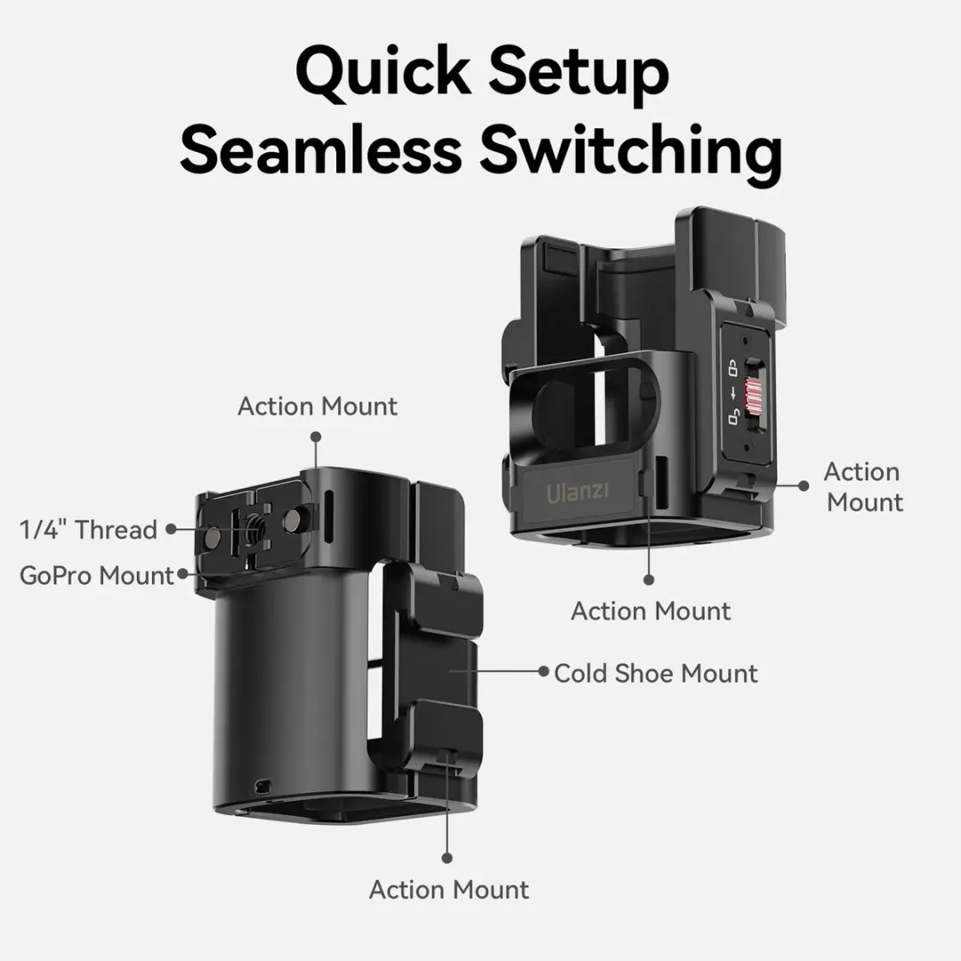 Ulanzi PK-06 Uitbreidingsadapter DJI Osmo Pocket 3 - Koudschoen & 1/4" - Aluminium Zwart - afbeelding 6 van 6