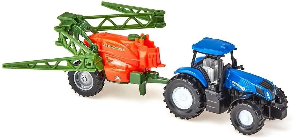 SIKU 1668 New Holland Tractor met Veldspuit - Blauw/Orange/Groen