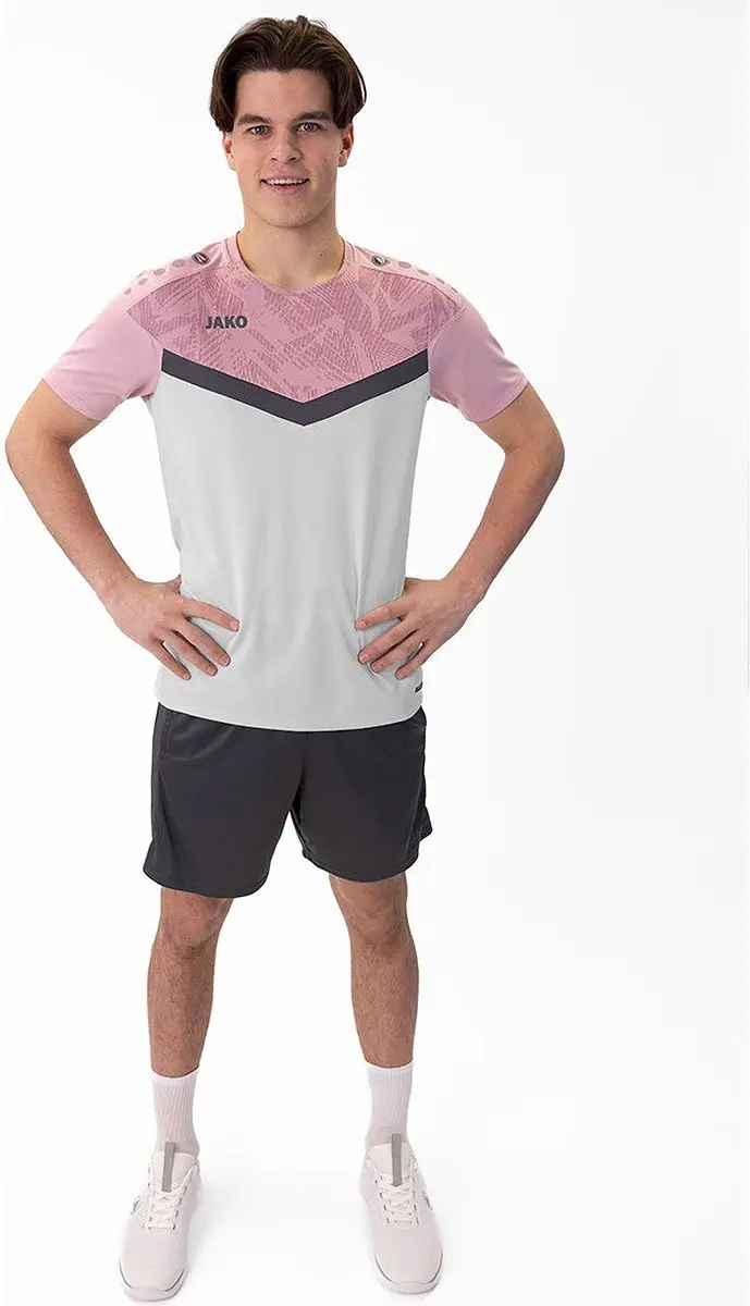 JAKO Iconic T-Shirt Heren XXL - Zachtgrijs/Rose