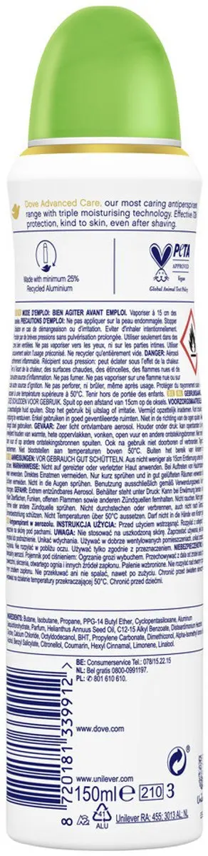 Dove Deodorant Spray Advanced Care Komkommer & Groene Thee 150ml