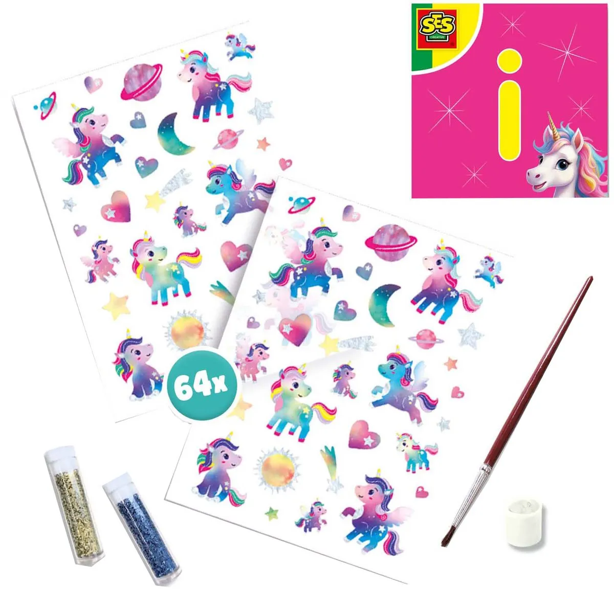 SES Creative Unicorn Tattoos - 64 Stuks met Glitters