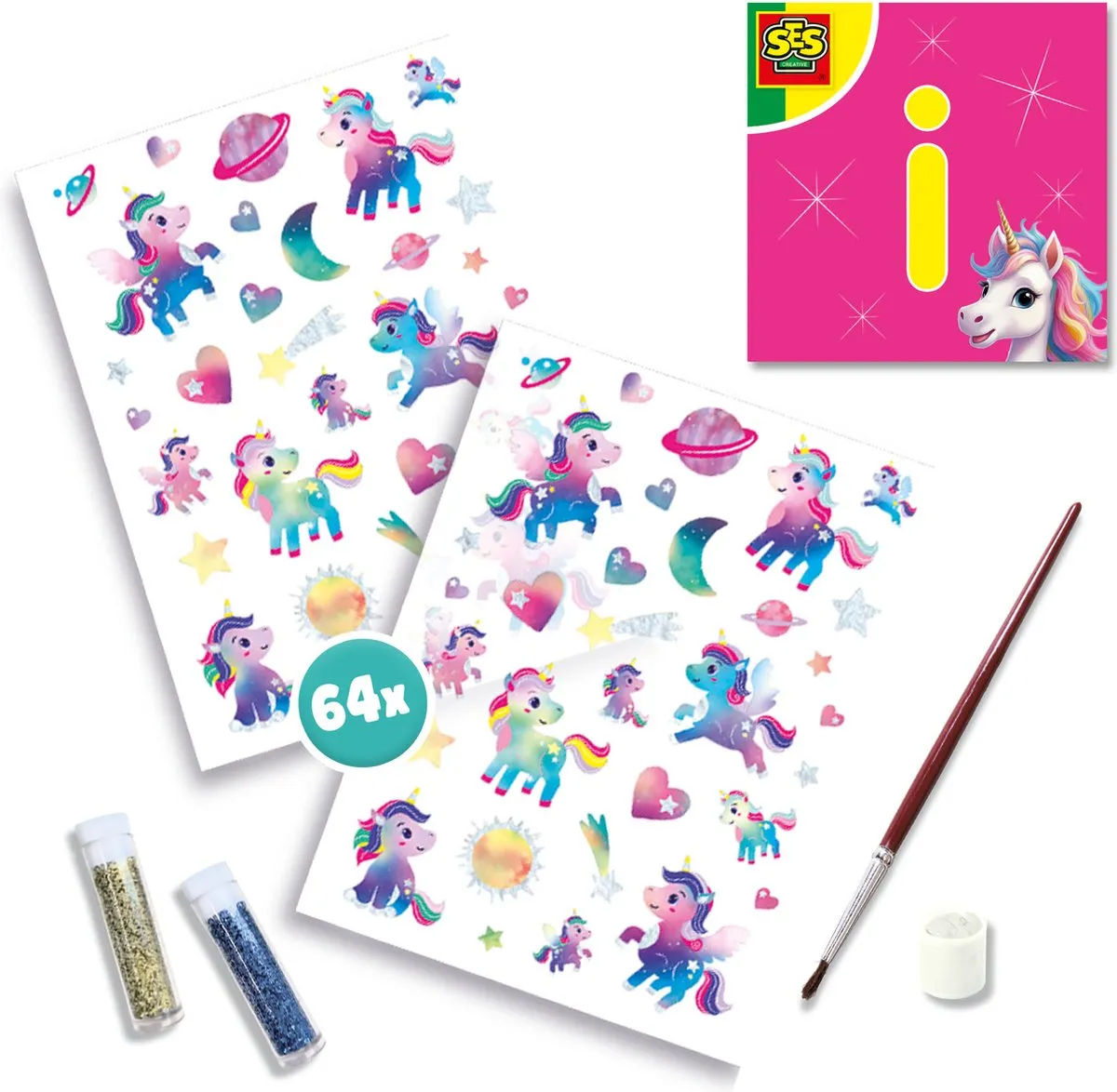 SES Creative Unicorn Tattoos - 64 Stuks met Glitters